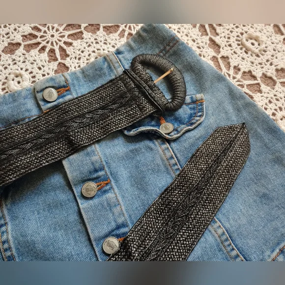 RARE Vintage 80s Black Woven Gothic Retro Bohemian Braided Belt - Picture 4 of 12